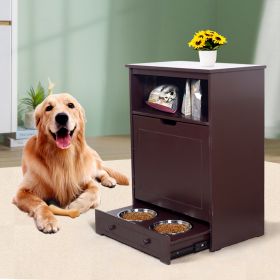 Pet Feeder Station with Storage,Made of MDF and Waterproof Painted,Dog and Cat Feeder Cabinet with Stainless Bowl