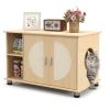 Cat Litter Box Enclosure with Sisal Scratching Doors and Adjustable Metal Feet