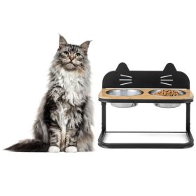 Elevated Pet Feeder with 2 Stainless Steel Bowls for Cats and Small and Medium Dogs (Color: black)