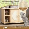 Cat Litter Box Enclosure with Sisal Scratching Doors and Adjustable Metal Feet